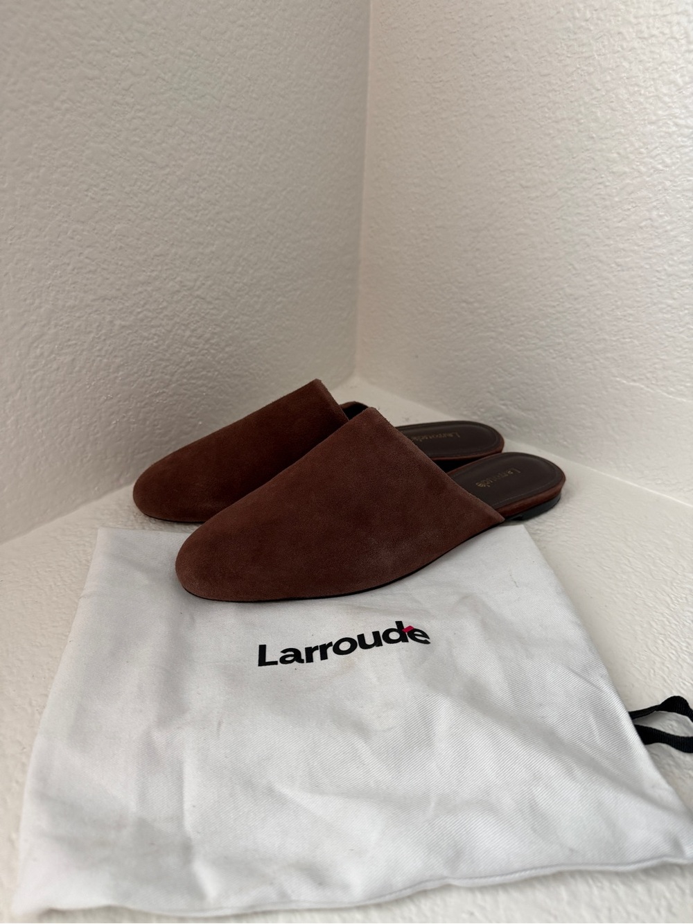 Larroudé Brown Leather Mule Flats